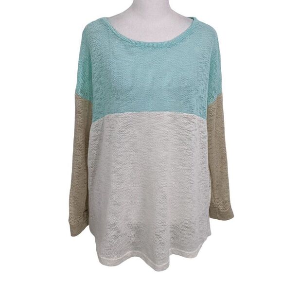 Vanilla Bay Striped Top Size Medium Green Colorblock Top - Picture 1 of 6